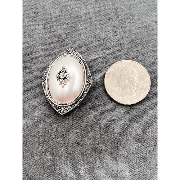 VTG Brooch Avon Pin Ivory Oval Stone Encased Rhinestones Clear - Picture 4 of 4